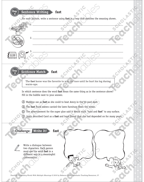 Fast Multiple Meaning Word Printable Lesson Plans And Ideas Skills Sheets