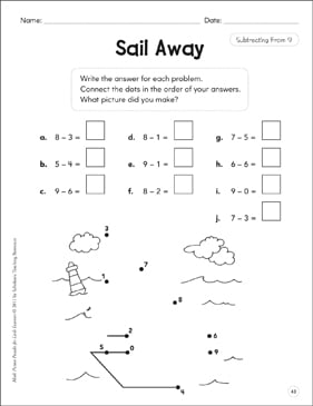 Sail Away (Subtracting From 9): Math Puzzle | Printable ...