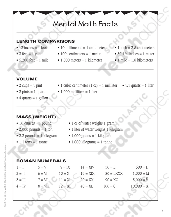 Fast & Fun Mental Math: Week 5 Questions | Printable Lesson Plans ...