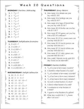 Fast Fun Mental Math Week 20 Questions Printable Lesson Plans And Ideas Skills Sheets