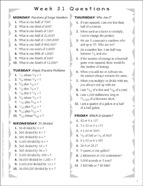 Fast & Fun Mental Math: Week 31 Questions | Printable Lesson ...