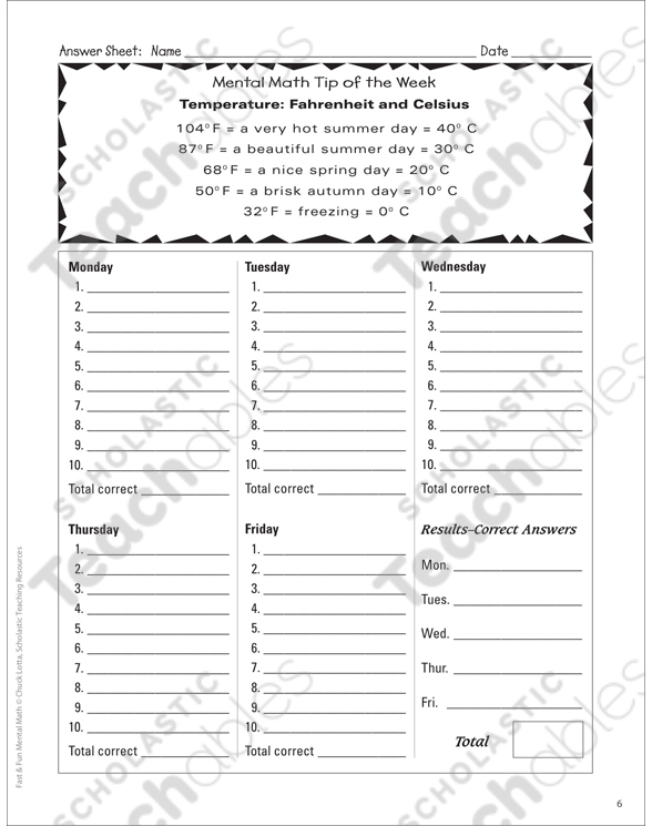 Fast & Fun Mental Math: Week 36 Questions | Printable Lesson Plans ...