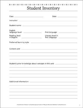 Student Inventory for English Language Learners | Printable Forms and Record Sheets