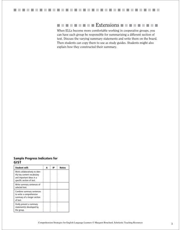 GIST (Summary Statements for ELLs) Printable Lesson Plans, Ideas and