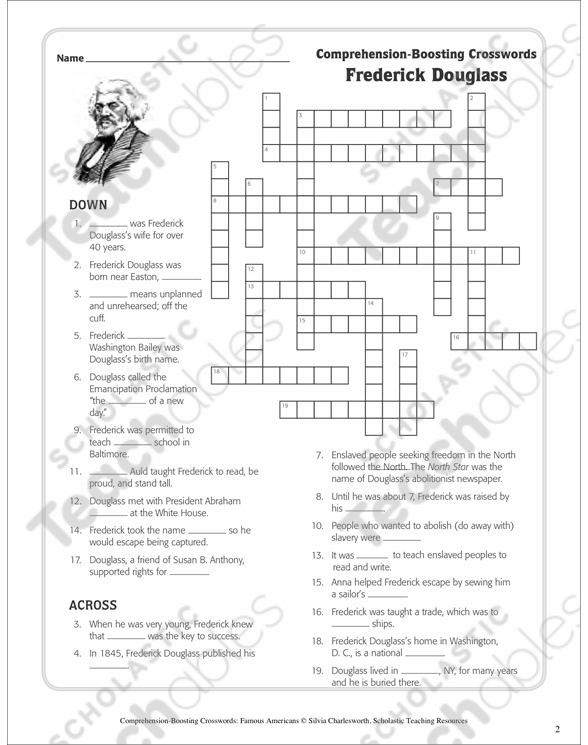 Frederick Douglass: Text & Crossword Puzzle | Printable ...