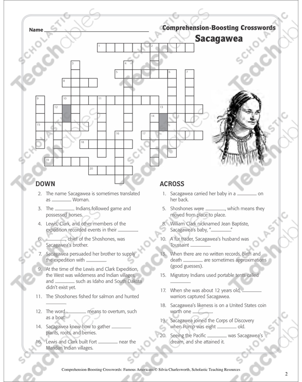 Sacagawea Text Crossword Puzzle Printable Crossword