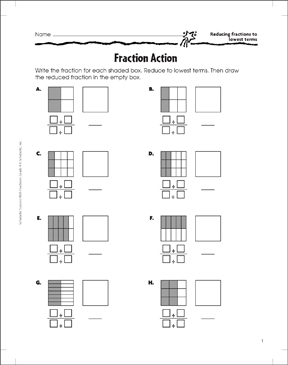 Fraction Action (Reduce Fractions to Lowest Terms) | Printable Skills