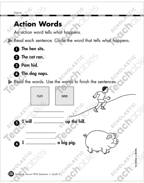 Action Words - Part 1 - Grade 1 | Printable Skills Sheets