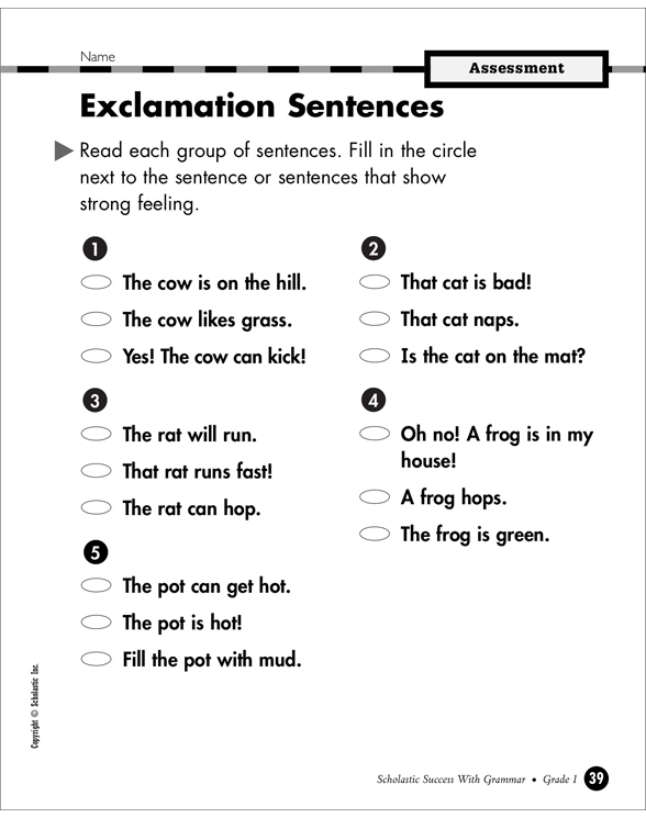 Exclamation Sentences Printable Skills Sheets