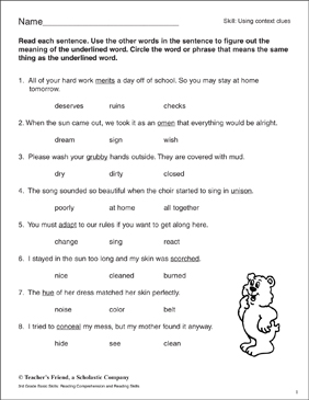 context clues worksheets for 2nd grade word discovery - context clues