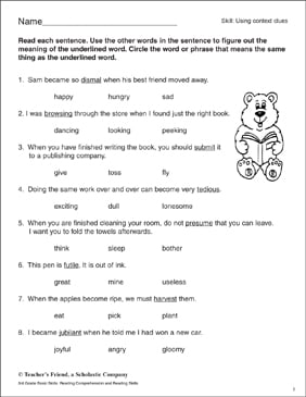 Using Context Clues | Printable Skills Sheets