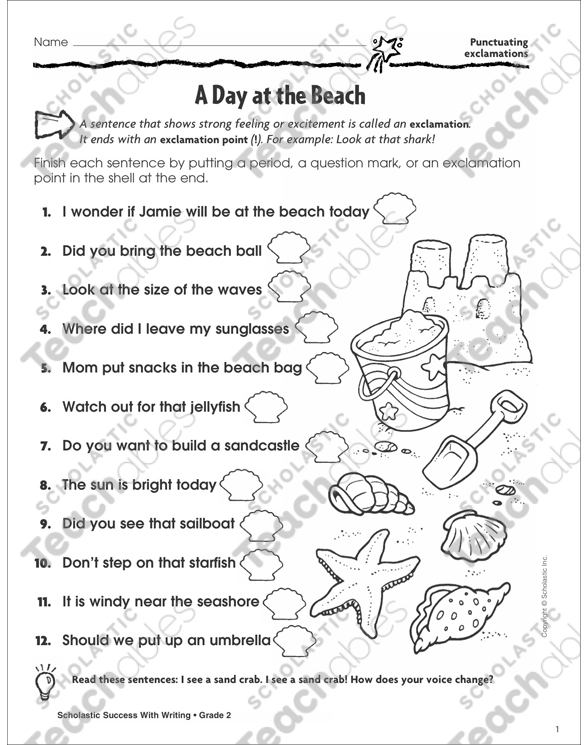 A Day at the Beach (Punctuating Exclamations) Printable Skills Sheets
