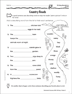 Country Roads (Writing Descriptive Words) | Printable ...