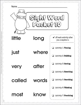 Sight Word Packet 9 (Activities & Assessment) | Printable ...