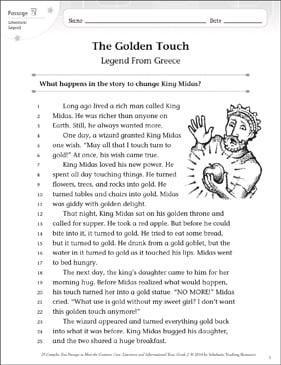 Golden Touch Text Questions Printable Texts And Skills Sheets