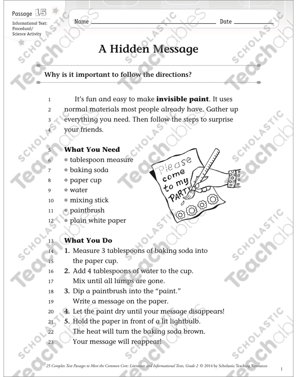 A Hidden Message: Text & Questions | Printable Texts, Skills ...