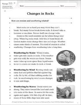 Changes In Rocks Text Questions Printable Texts And
