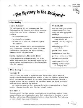 Mystery In The Backyard Comprehension Cliffhanger Printable Lesson Plans And Ideas