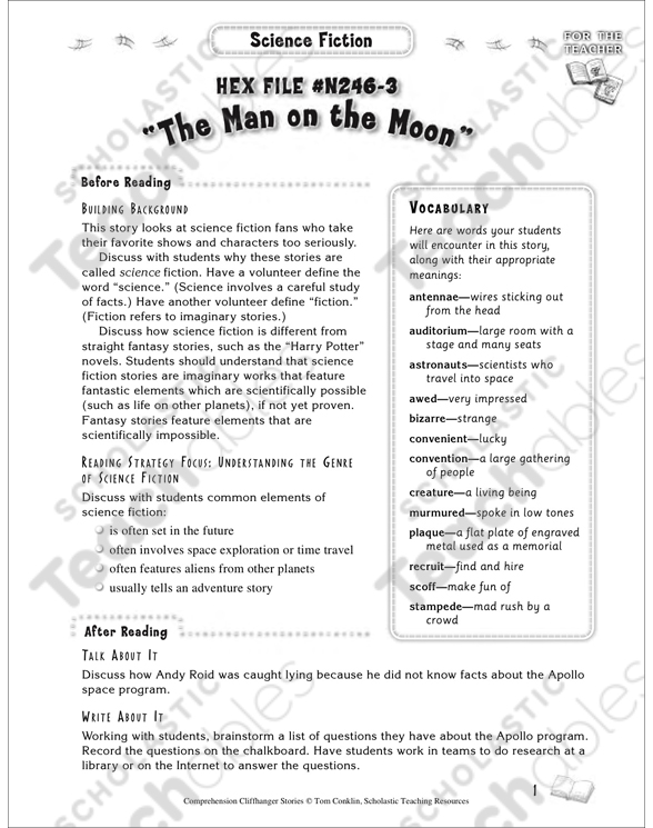 the man on the moon comprehension cliffhanger printable lesson plans and ideas