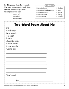 Two-Word Poem About Me: All About Me Poetry Frame | Printable Skills  Sheets, Graphic Organizers