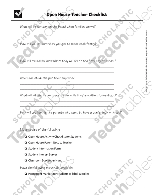 Open House Teacher Checklist Printable Checklists