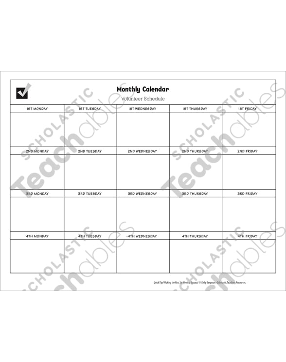 Monthly Calendar: Volunteer Schedule | Printable Forms and Record Sheets,  Calendars