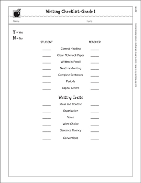 Writing Checklist: Grade 1 | Printable Checklists