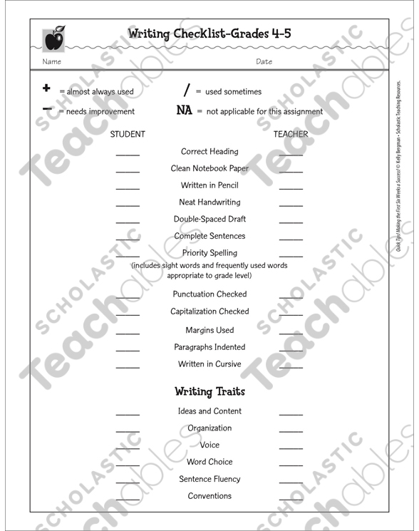 Writing Checklist Grades 45 Printable Checklists