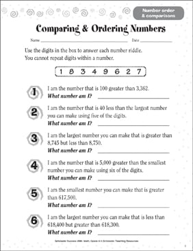 Comparing & Ordering Numbers | Printable Skills Sheets