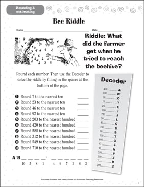 Bee Riddle (Rounding & Estimating) | Printable Skills Sheets ...