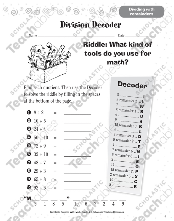 Division Decoder (Dividing With Remainders) | Printable ...