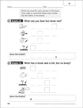 Dipthongs Oi Ou Ow Solve The Riddle Phonics Printable Skills