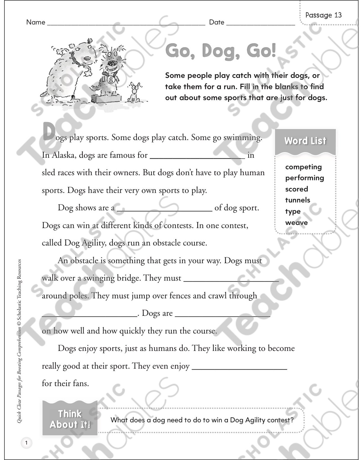Go, Dog, Go! Quick Cloze Passage | Printable Skills Sheets, Lesson Plans and Ideas go-dog-go-quick-cloze-passage-printable-skills-sheets-lesson-plans-and-ideas