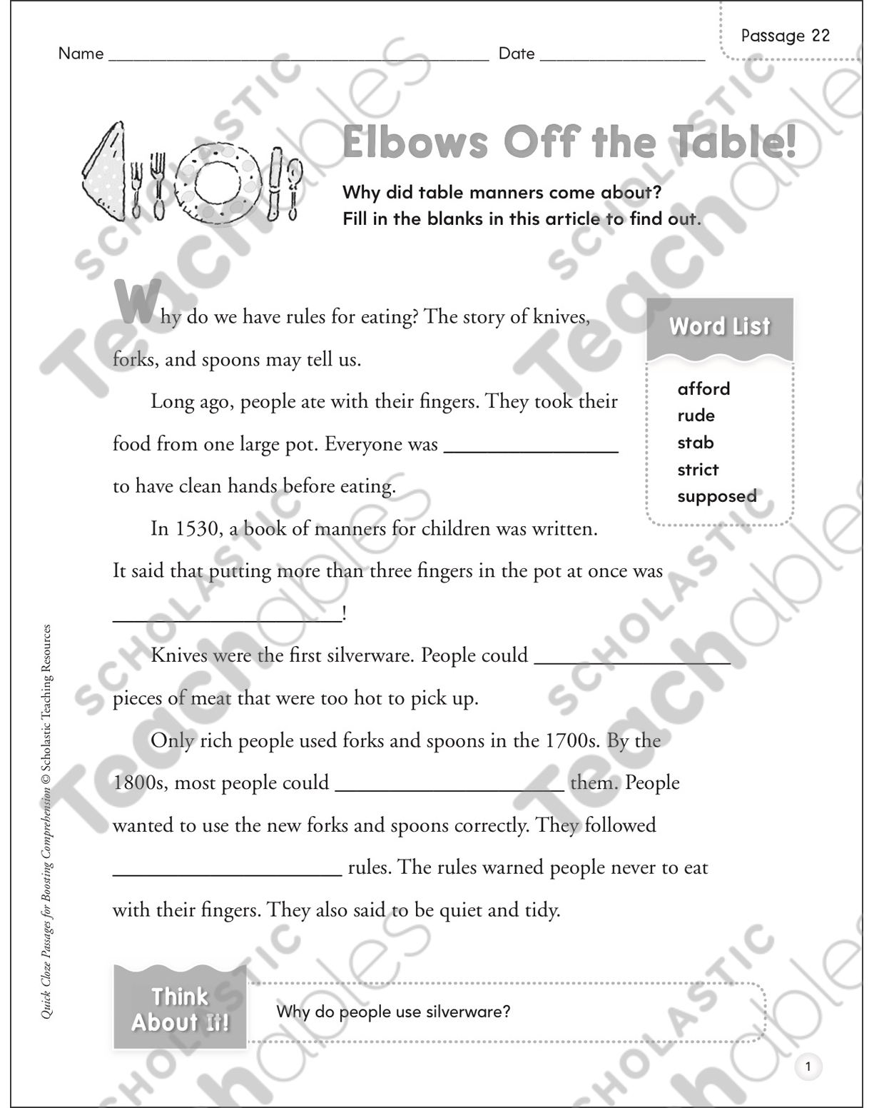 Elbows On The Table Crossword Decoration Items Image