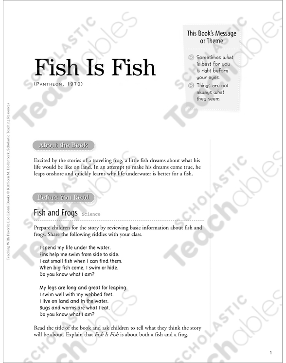 Teaching With Fish Is Fish Printable Lesson Plans, Ideas and Skills