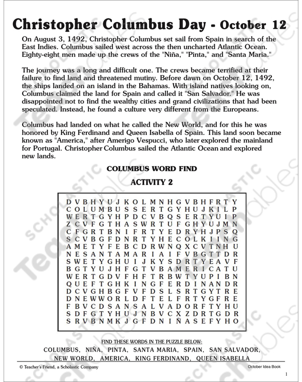 Columbus Day Word Find Printable Texts Word Searches