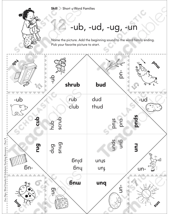 Short U Ub Ud Ug Un Fun Flaps Word Families Manipulative Printable Fun Flaps Skills Sheets