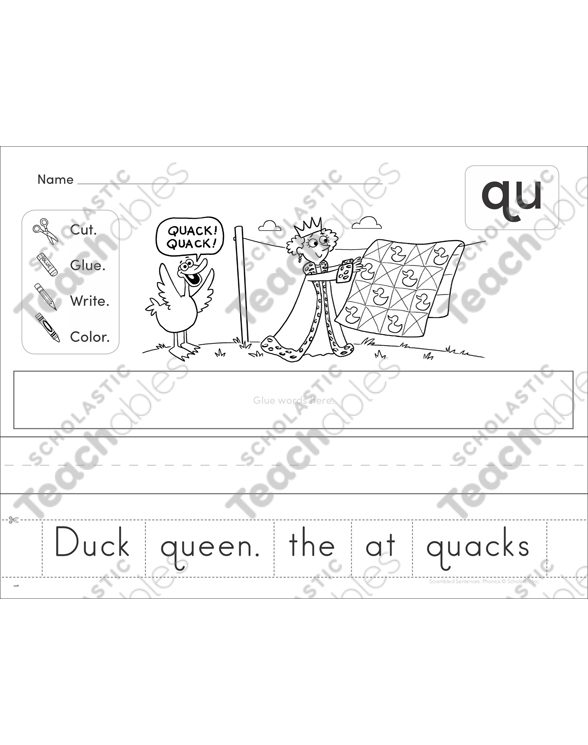 Consonant Blend (qu) Phonics Scrambled Sentence Printable Cut