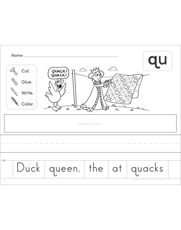Consonant Blend (qu) Phonics Scrambled Sentence Printable Cut