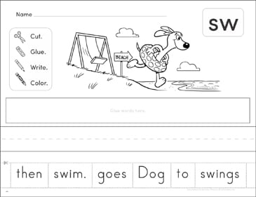 consonant blend sw phonics scrambled sentence printable cut and pastes skills sheets