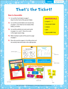 Thats the Ticket! (Sight Text): Pocket-Folder Centre image about Printable File Folder Games titled Thats the Ticket! (Sight Text): Pocket-Folder Heart