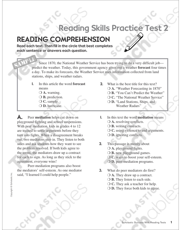 Reading Skills Practice Test 2 (Grades 5-6) | Printable Test ...