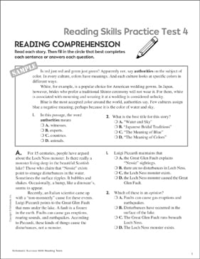 Reading Skills Practice Test 4 Grades 5 6