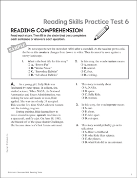 reading skills practice test 6 grades 5 6 printable test prep and tests skills sheets