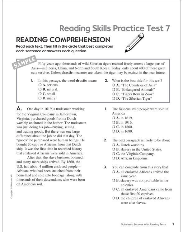 Reading Skills Practice Test 7 (Grades 5-6) | Printable Test Prep ...
