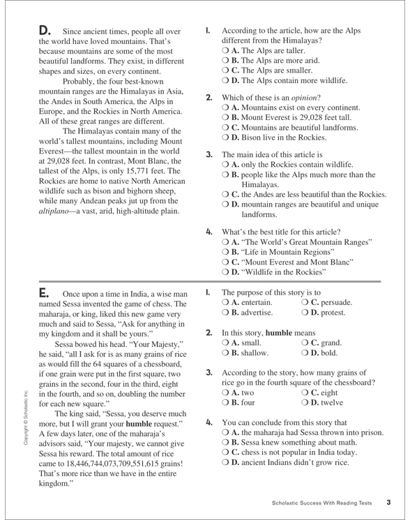 Reading Skills Practice Test 7 (Grades 5-6) | Printable Test Prep ...