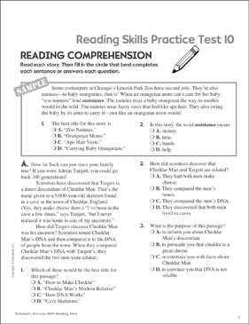Reading Skills Practice Test 10 Grades 5 6 Printable Test Prep And Tests Skills Sheets