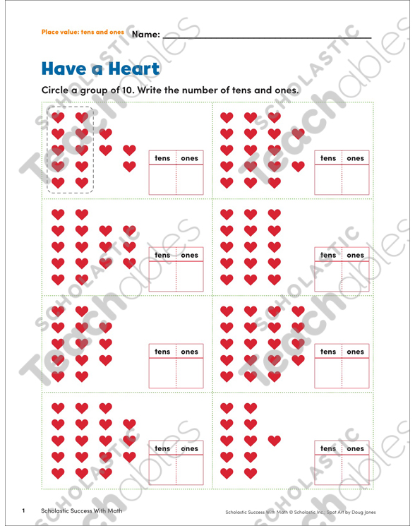 Have a Heart (Place Value: tens and ones) | Printable Skills ...