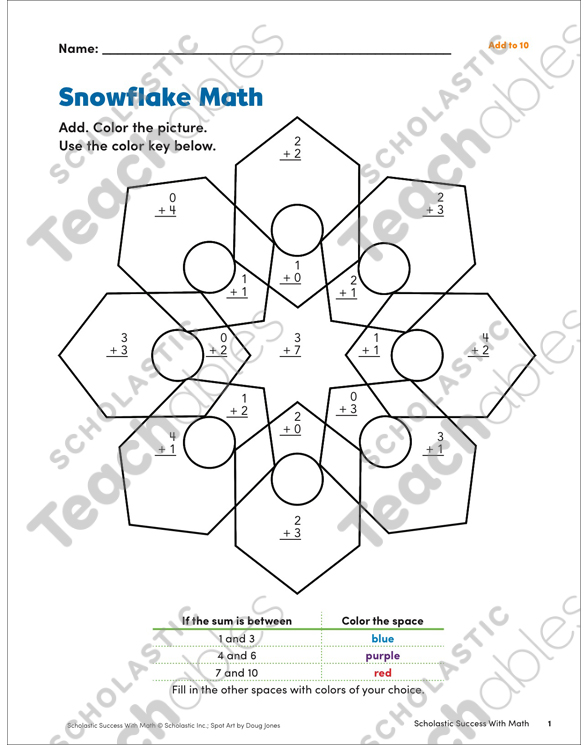 Snowflake Math (Add to 10) | Printable Skills Sheets