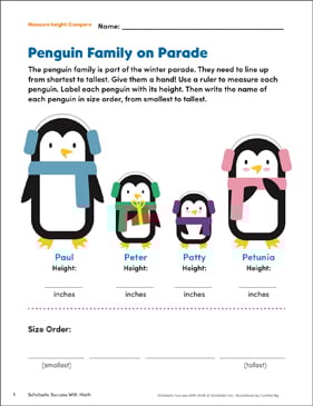 Penguin Family on Parade (Measure Height/Compare